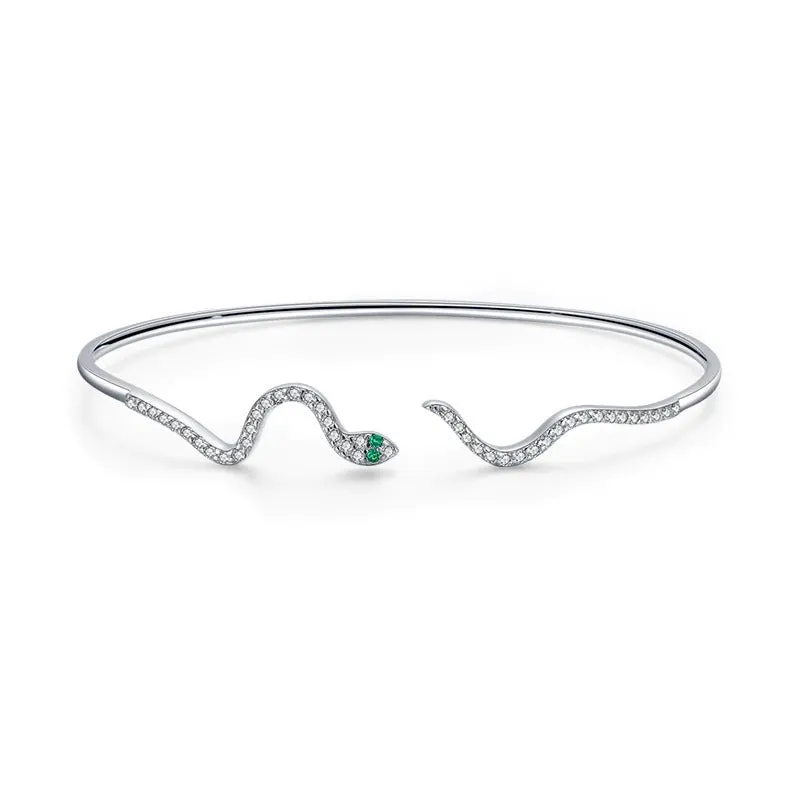 Sparkling Zircon Accented Snake Shape Cuff Bangle Bracelets