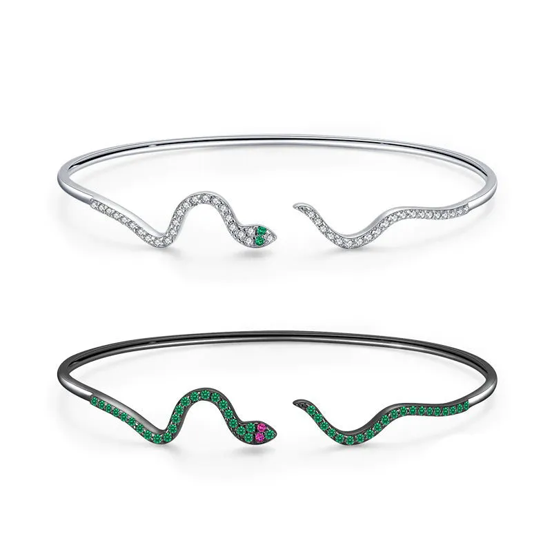 Sparkling Zircon Accented Snake Shape Cuff Bangle Bracelets