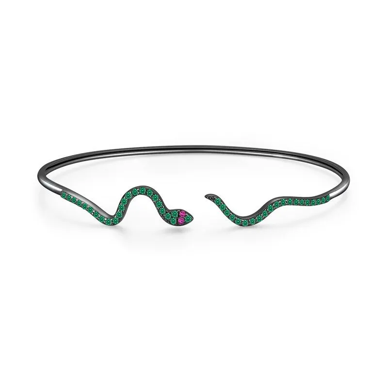 Sparkling Zircon Accented Snake Shape Cuff Bangle Bracelets