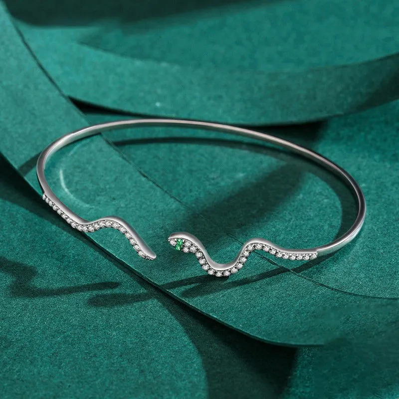 Sparkling Zircon Accented Snake Shape Cuff Bangle Bracelets