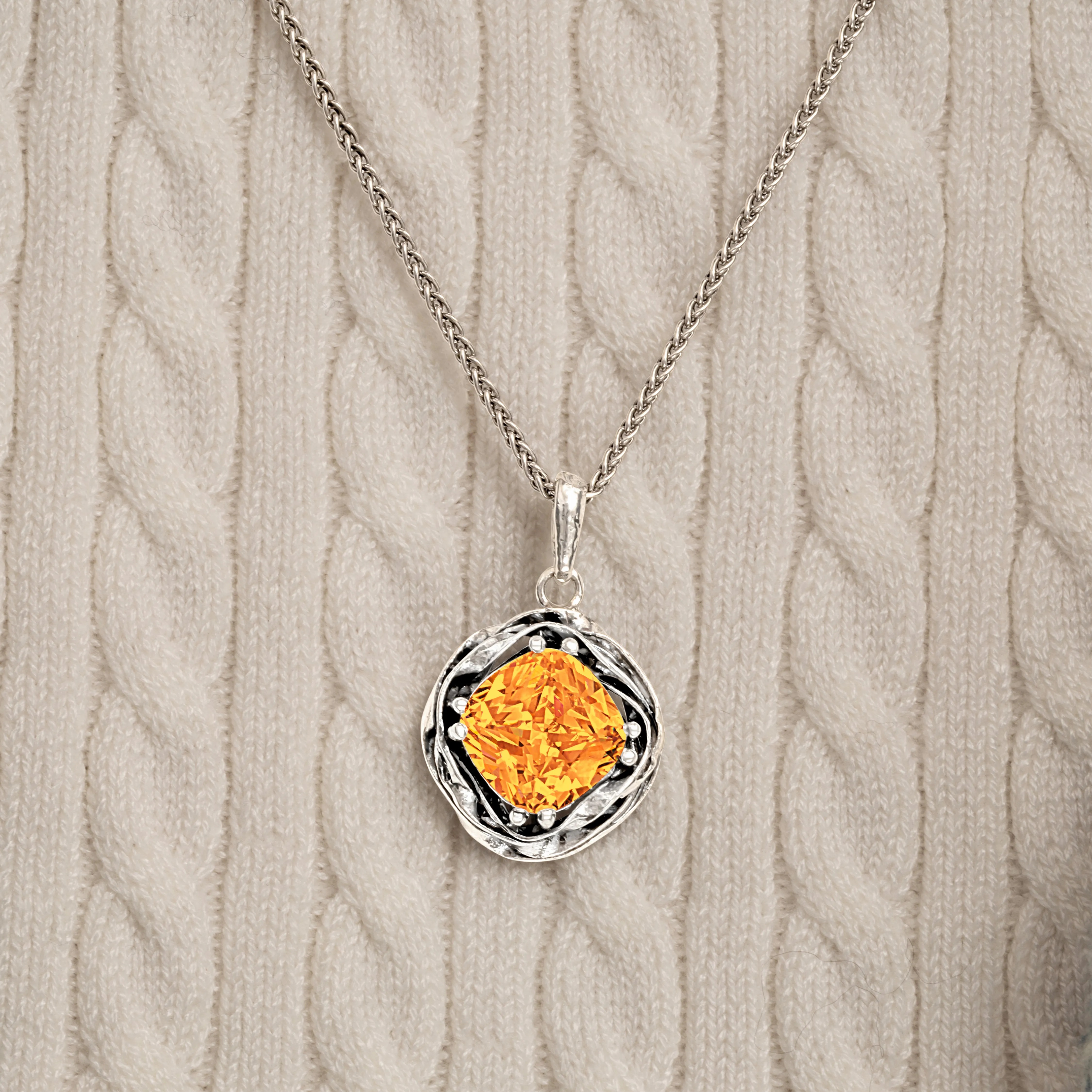 Statement Sterling Silver Citrine CZ Wrap Necklace