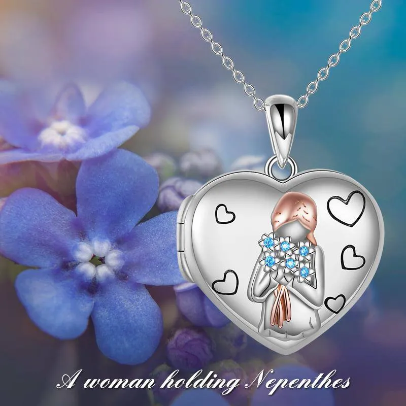 Sterling Silver Forget-me-not Heart Locket That Holds Pictures Memory Locket Necklace