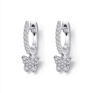 Sterling Silver Simulated Diamond Butterfly Dangle Earrings