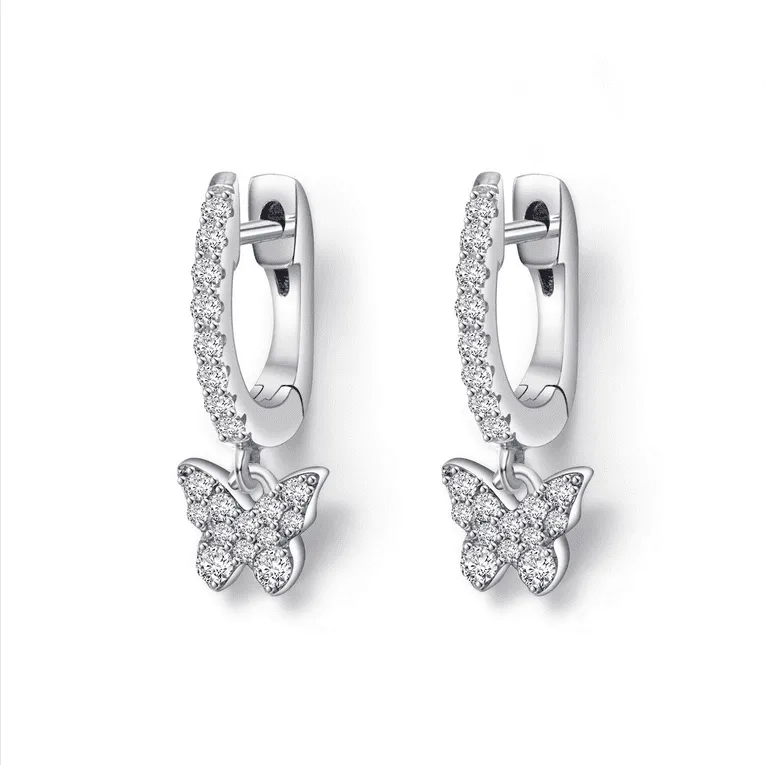 Sterling Silver Simulated Diamond Butterfly Dangle Earrings