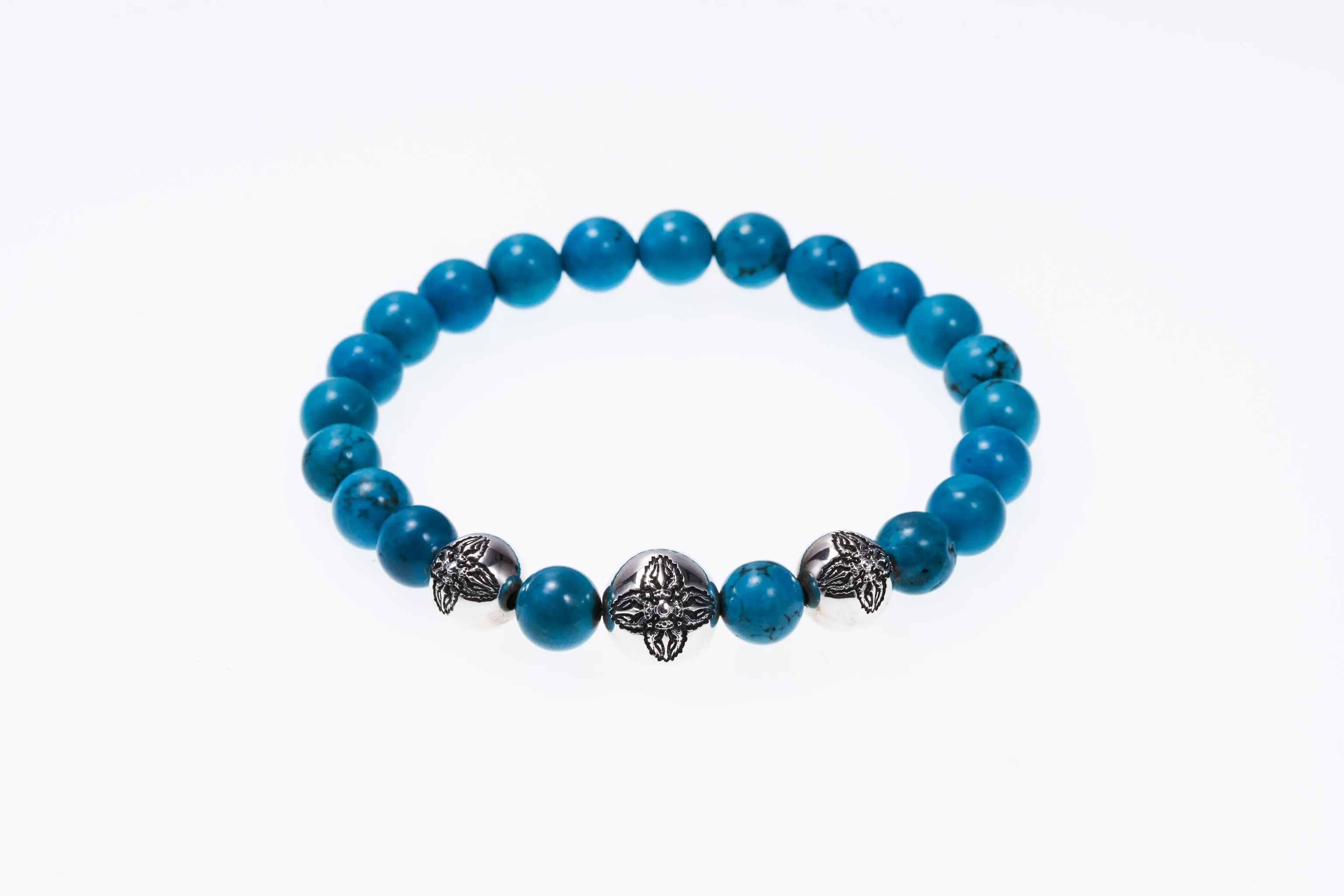 Stone Bracelet With Double Dorje Ball : (Turquoise)