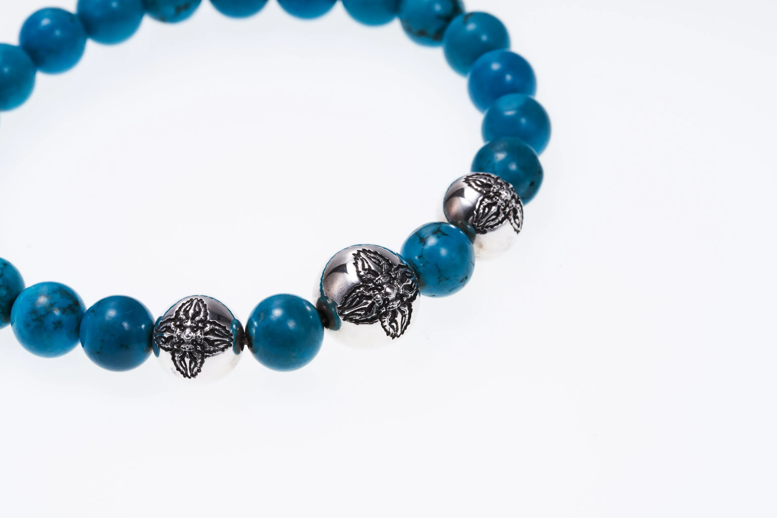 Stone Bracelet With Double Dorje Ball : (Turquoise)