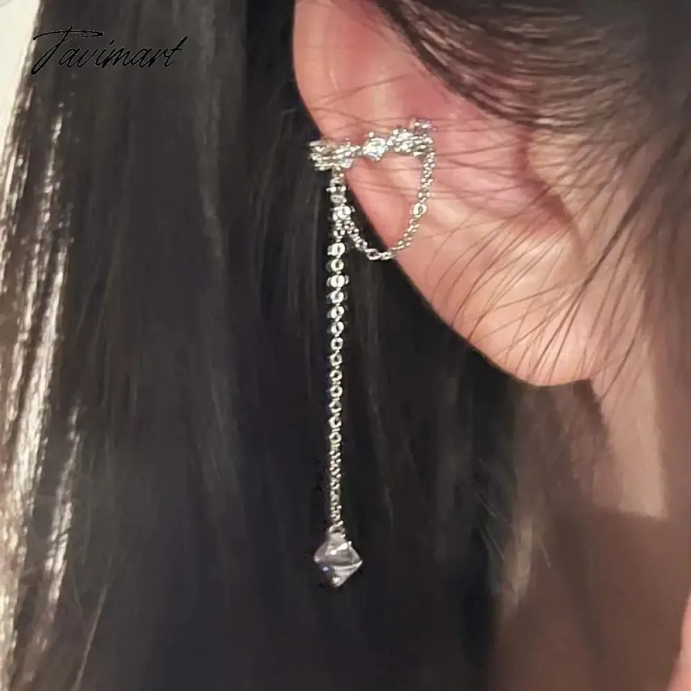 Tavimart Sparkling Zircon Long Tassel Chain Ear Clip for Women Trendy Simple No Piercing Fake Cartilage Ear Cuff Party Jewelry Gifts