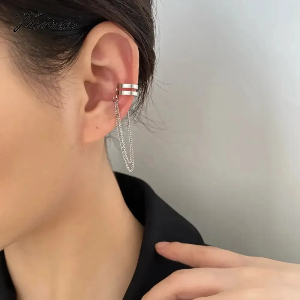 Tavimart Sparkling Zircon Long Tassel Chain Ear Clip for Women Trendy Simple No Piercing Fake Cartilage Ear Cuff Party Jewelry Gifts