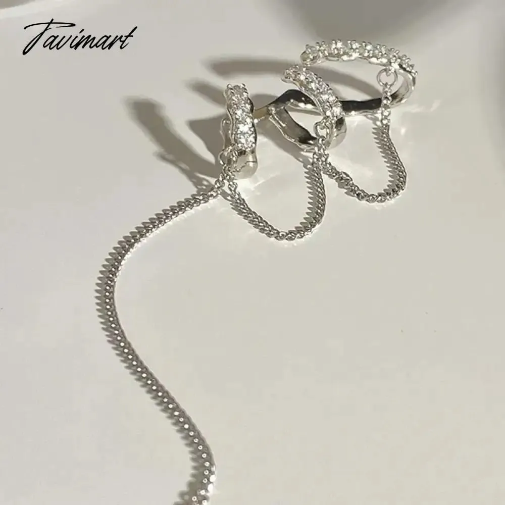 Tavimart Sparkling Zircon Long Tassel Chain Ear Clip for Women Trendy Simple No Piercing Fake Cartilage Ear Cuff Party Jewelry Gifts