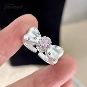 Tavimart Sweet Zircon Star Bow Open Rings For Women 2024 New Luxury Fashion Designers Jewelry Ring