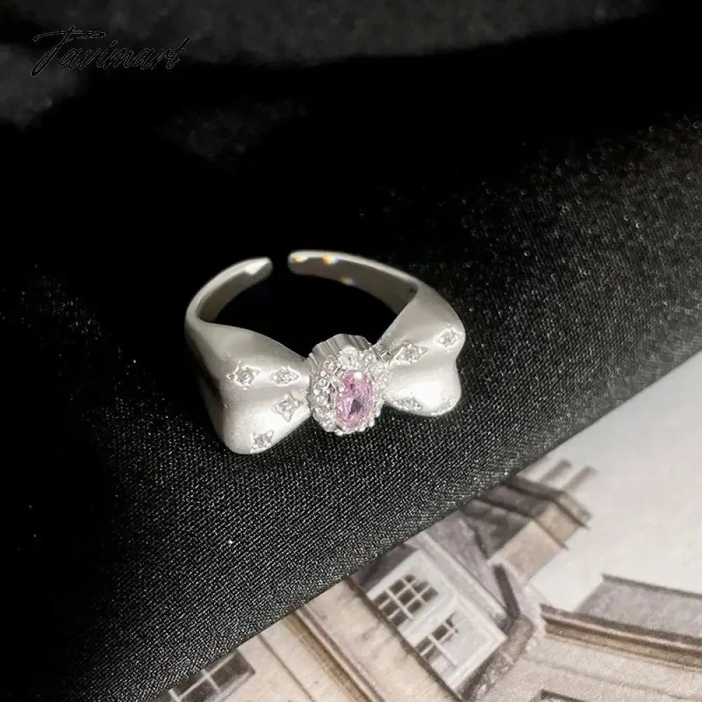 Tavimart Sweet Zircon Star Bow Open Rings For Women 2024 New Luxury Fashion Designers Jewelry Ring