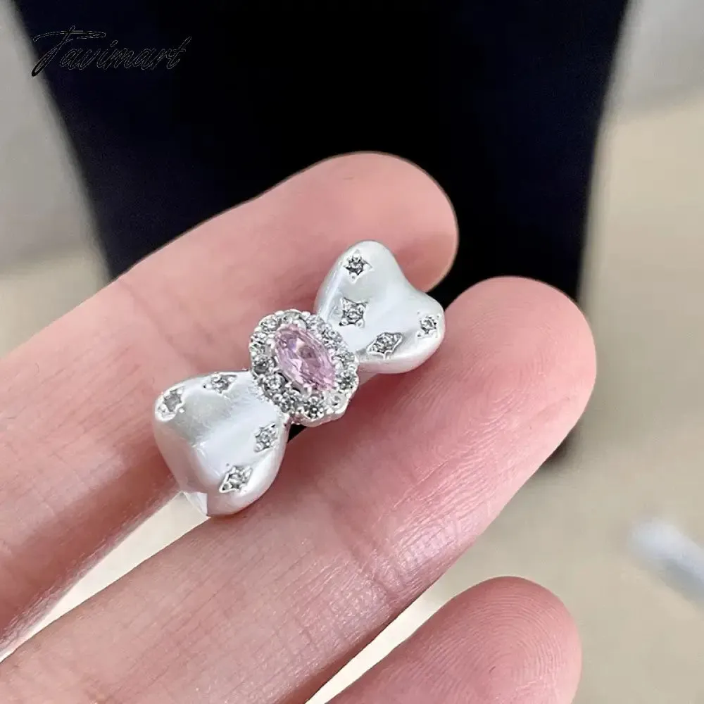 Tavimart Sweet Zircon Star Bow Open Rings For Women 2024 New Luxury Fashion Designers Jewelry Ring