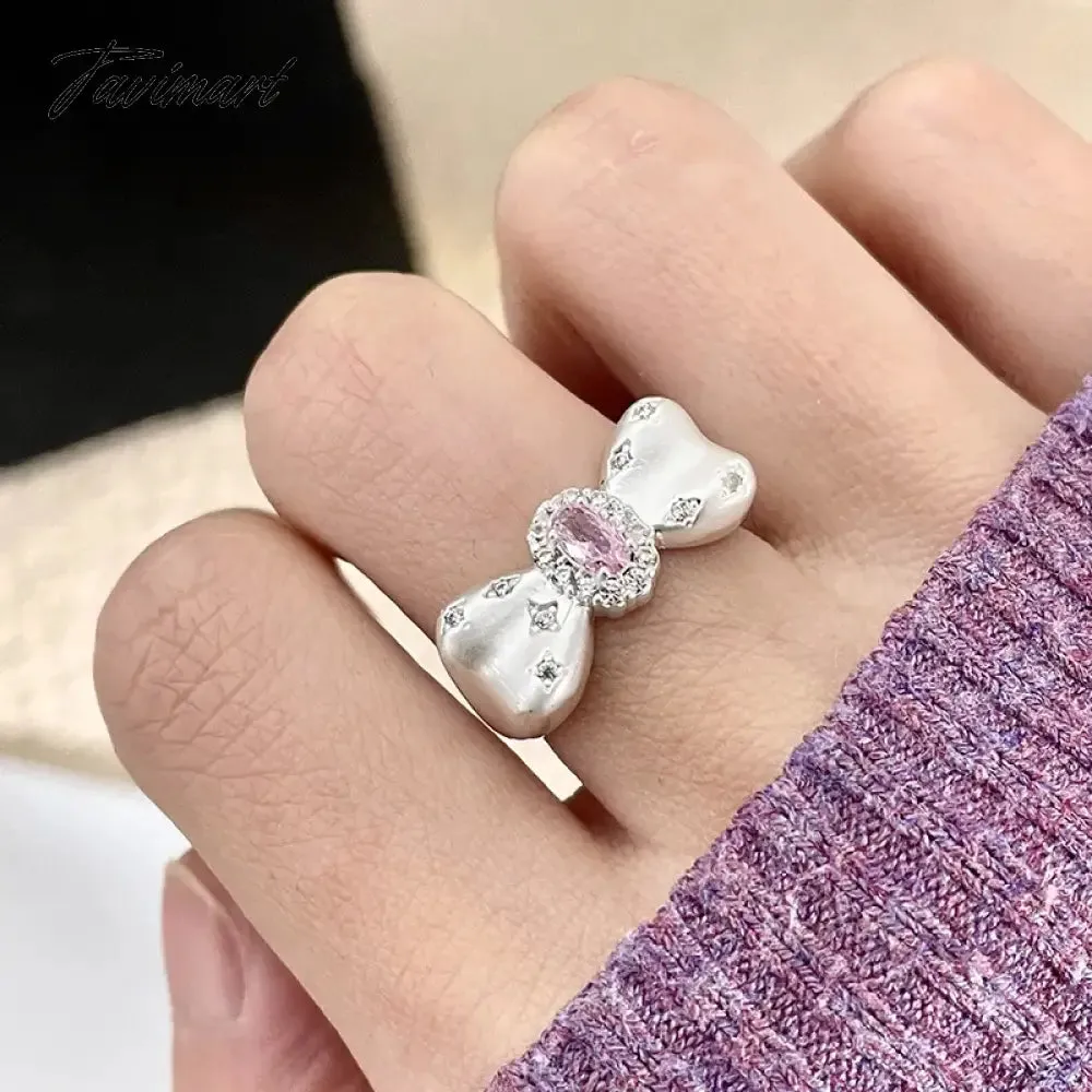 Tavimart Sweet Zircon Star Bow Open Rings For Women 2024 New Luxury Fashion Designers Jewelry Ring