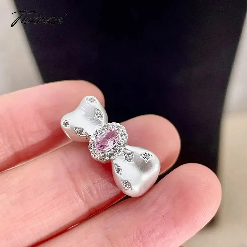 Tavimart Sweet Zircon Star Bow Open Rings For Women 2024 New Luxury Fashion Designers Jewelry Ring