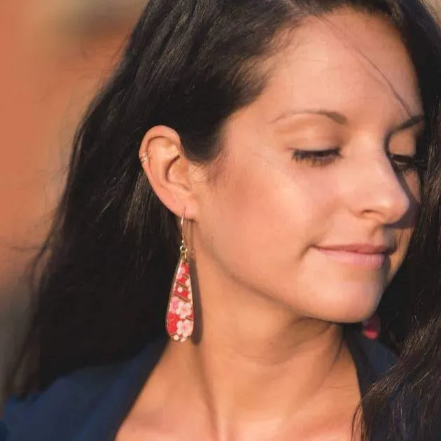 Teardrop Red Cherry Blossom Earrings