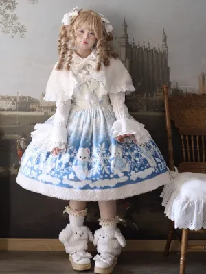 Teddy and Snowflake Blue Sweet Winter Lolita Jumper Skirt Full Set