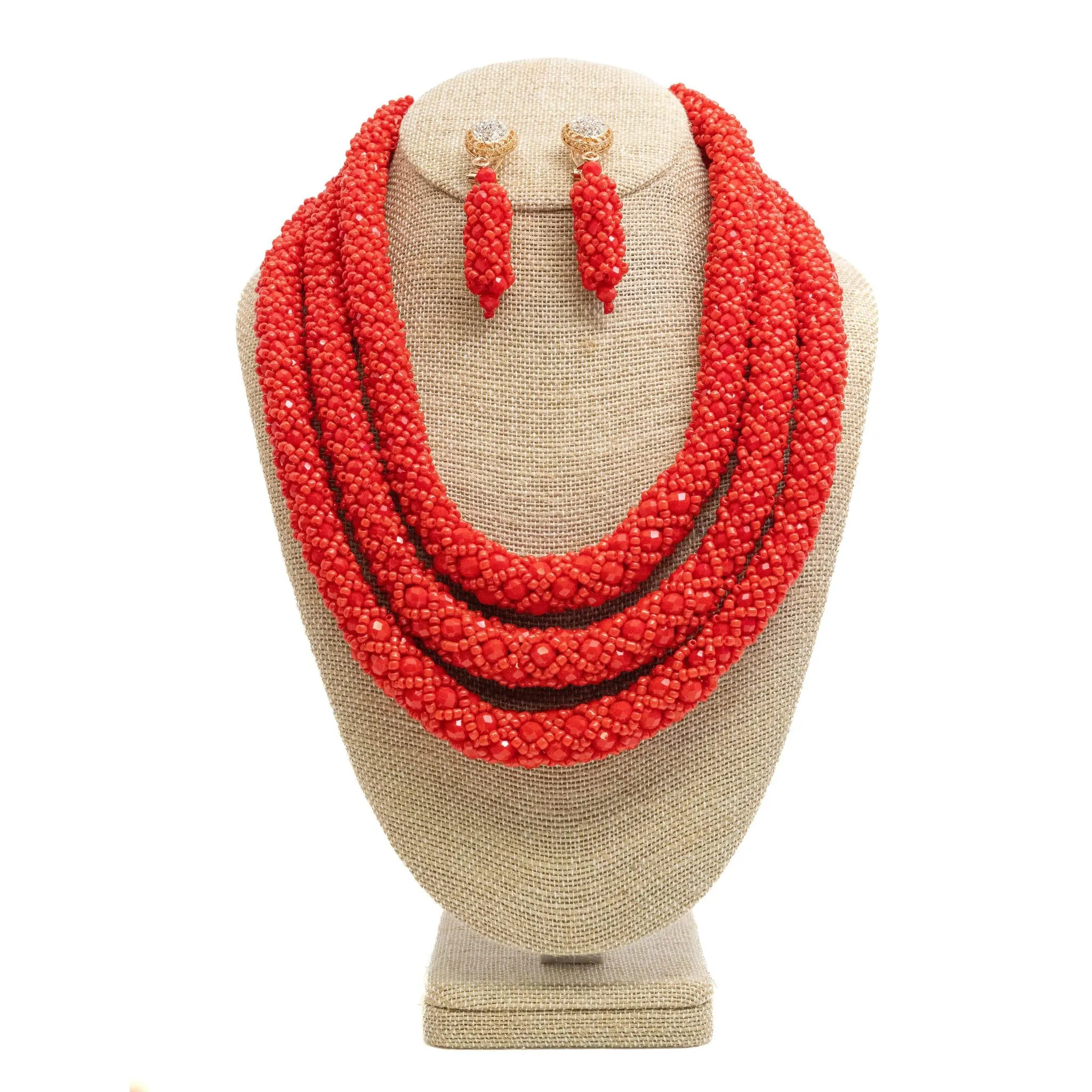 Three Step Red Beaded Necklace