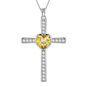 Tokyo Mart Heart Birthstone November Citrine Cross Necklace Pendant Women Girls Jewelry Birthday Gift