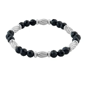 Twist Faceted Agate Beaded Bracelet in Silver