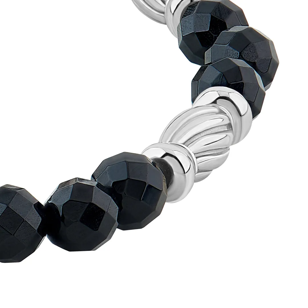 Twist Faceted Agate Beaded Bracelet in Silver