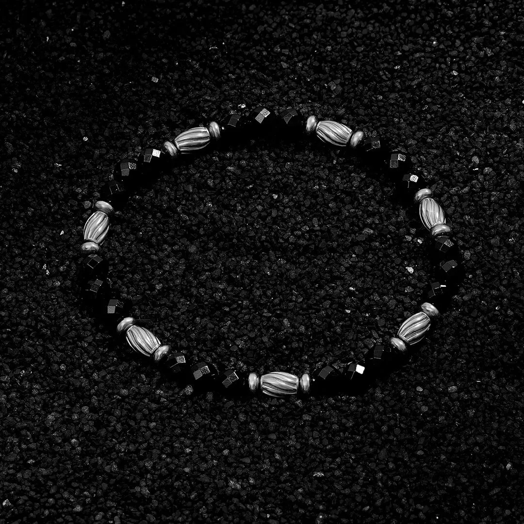 Twist Faceted Agate Beaded Bracelet in Silver