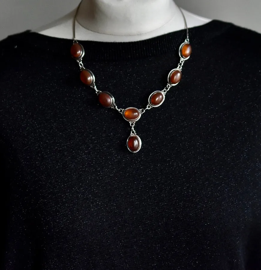 Vintage Balkan Amber Silver Sterling 925 Chain Necklace