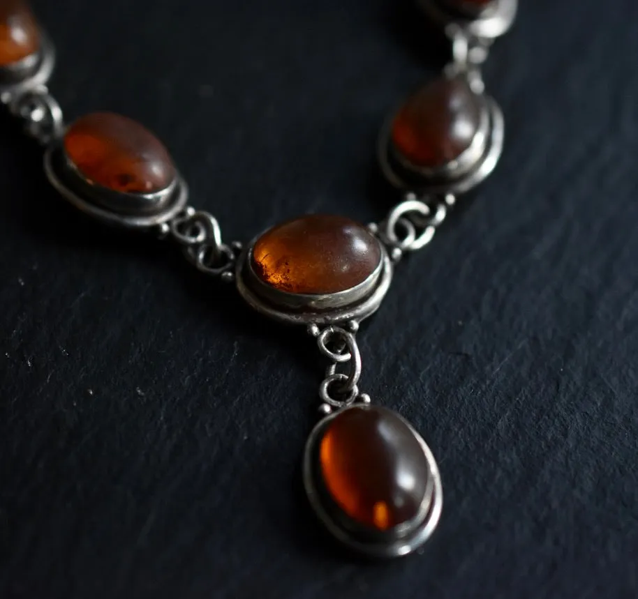 Vintage Balkan Amber Silver Sterling 925 Chain Necklace