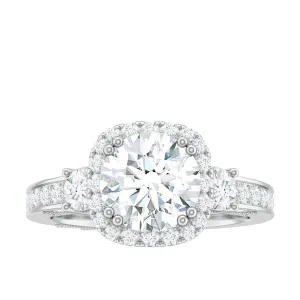 Vintage Inspired Zircon Engagement Ring with Beaded Gold
