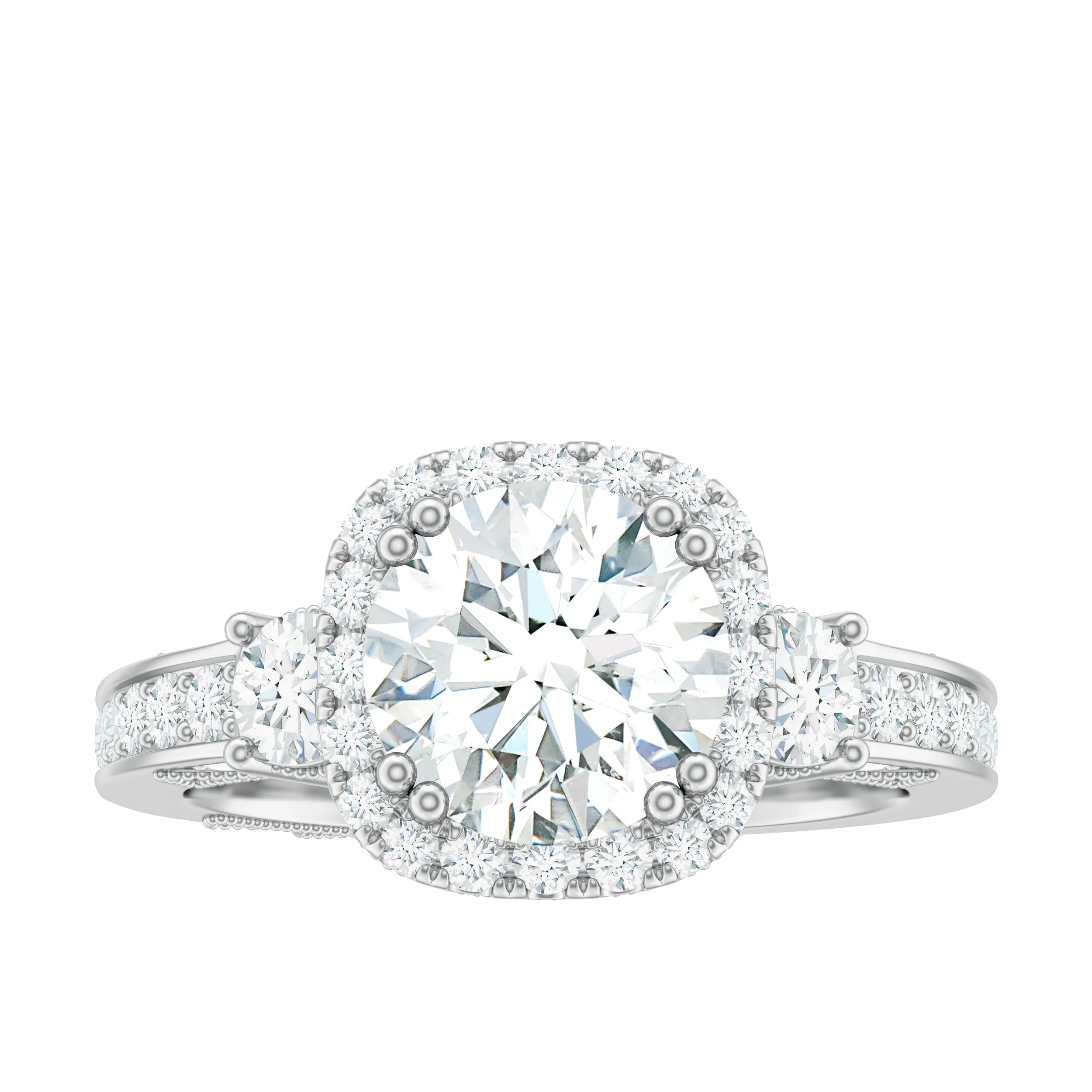 Vintage Inspired Zircon Engagement Ring with Beaded Gold