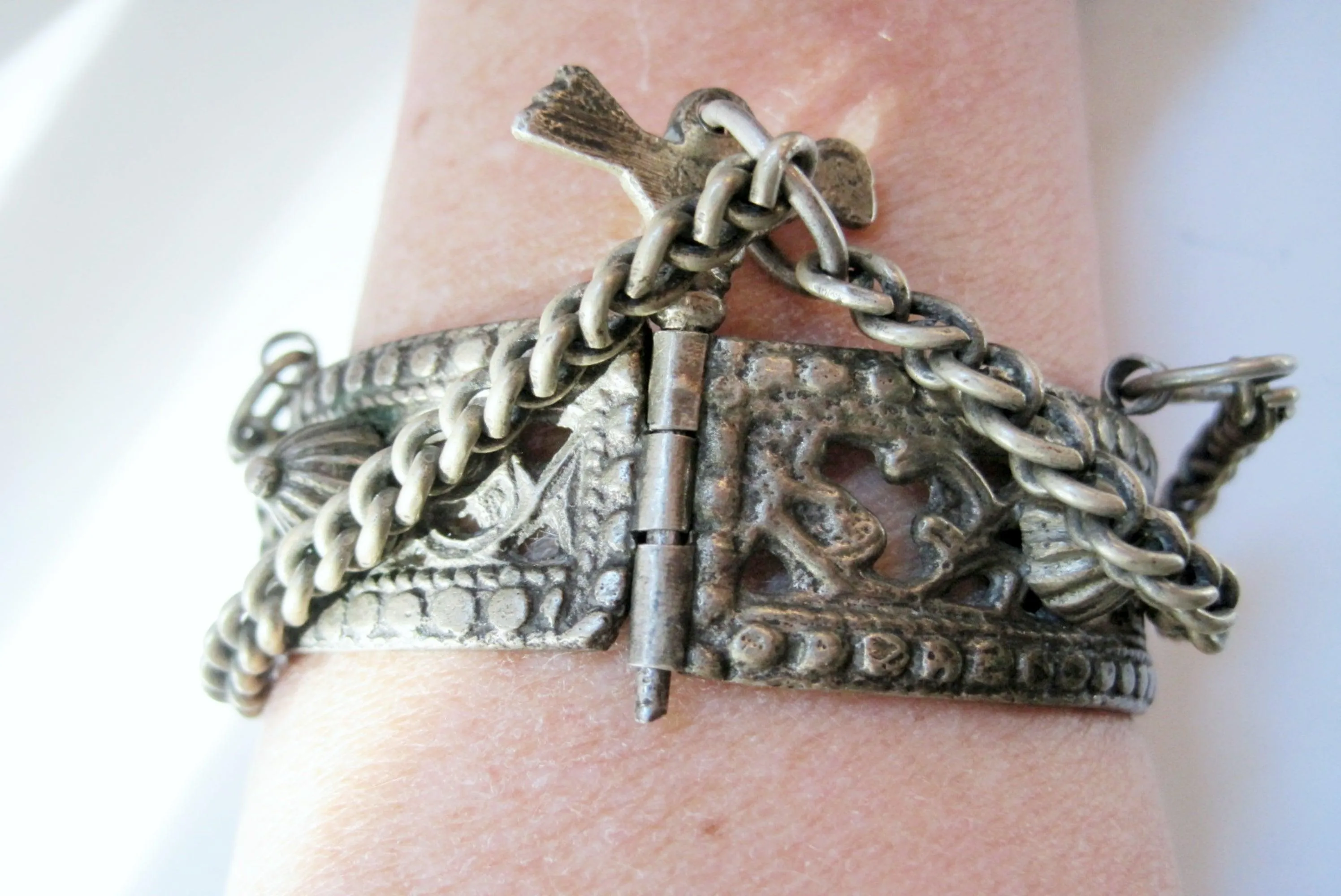 Vintage Silver Berber Bracelet with Bird Closure
