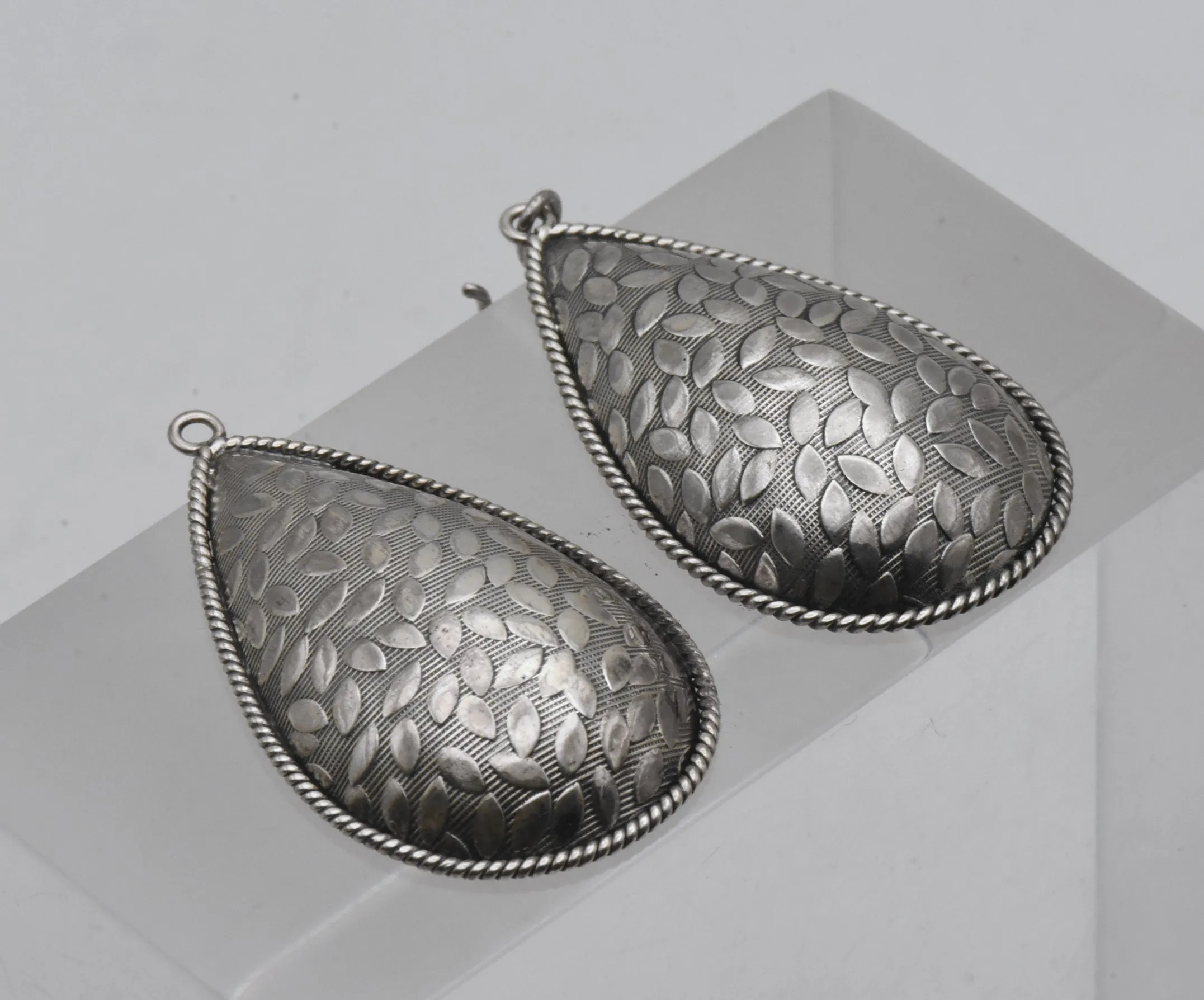 Vintage Sterling Silver Domed Teardrop Dangle Earrings - Read Description
