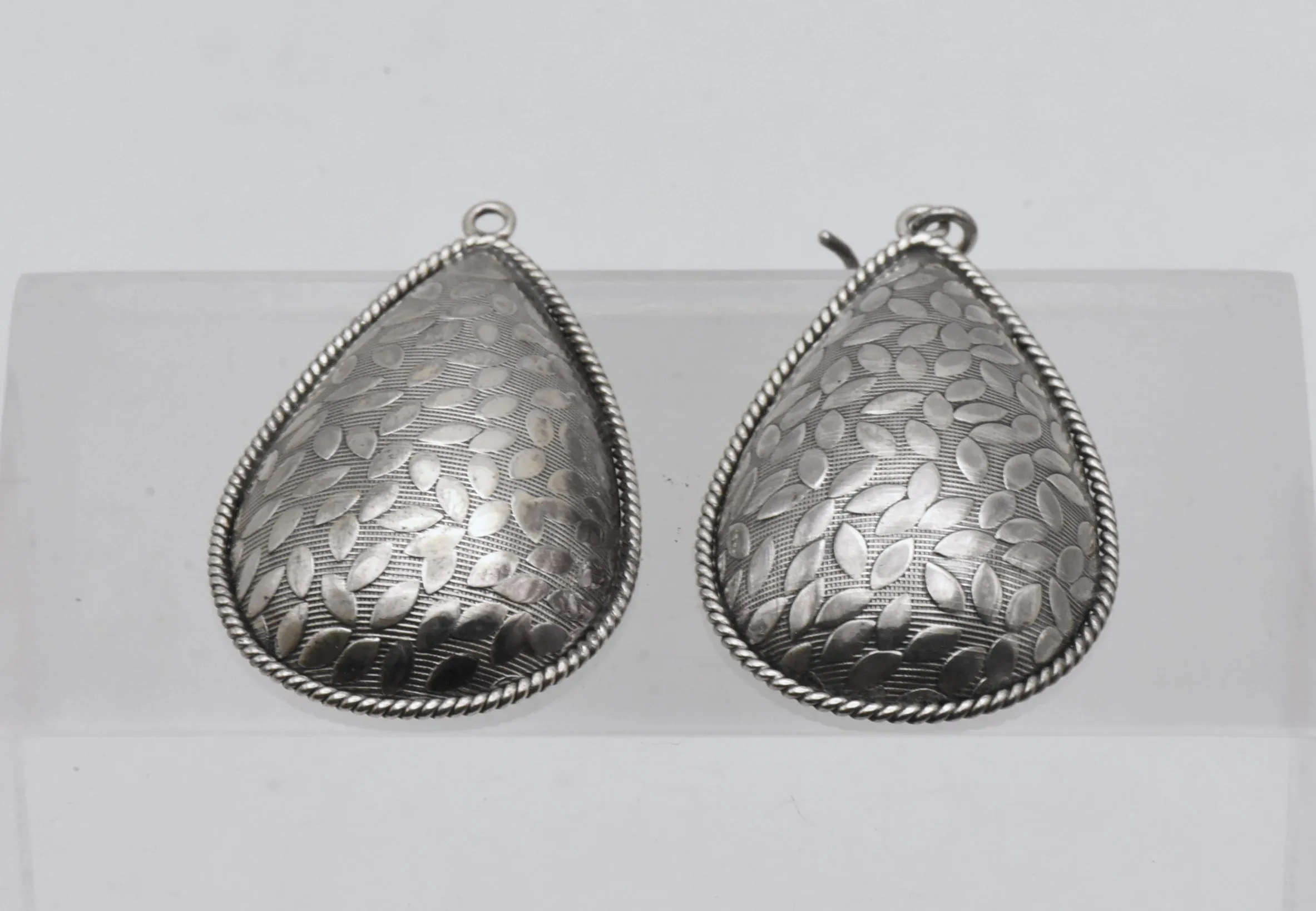 Vintage Sterling Silver Domed Teardrop Dangle Earrings - Read Description