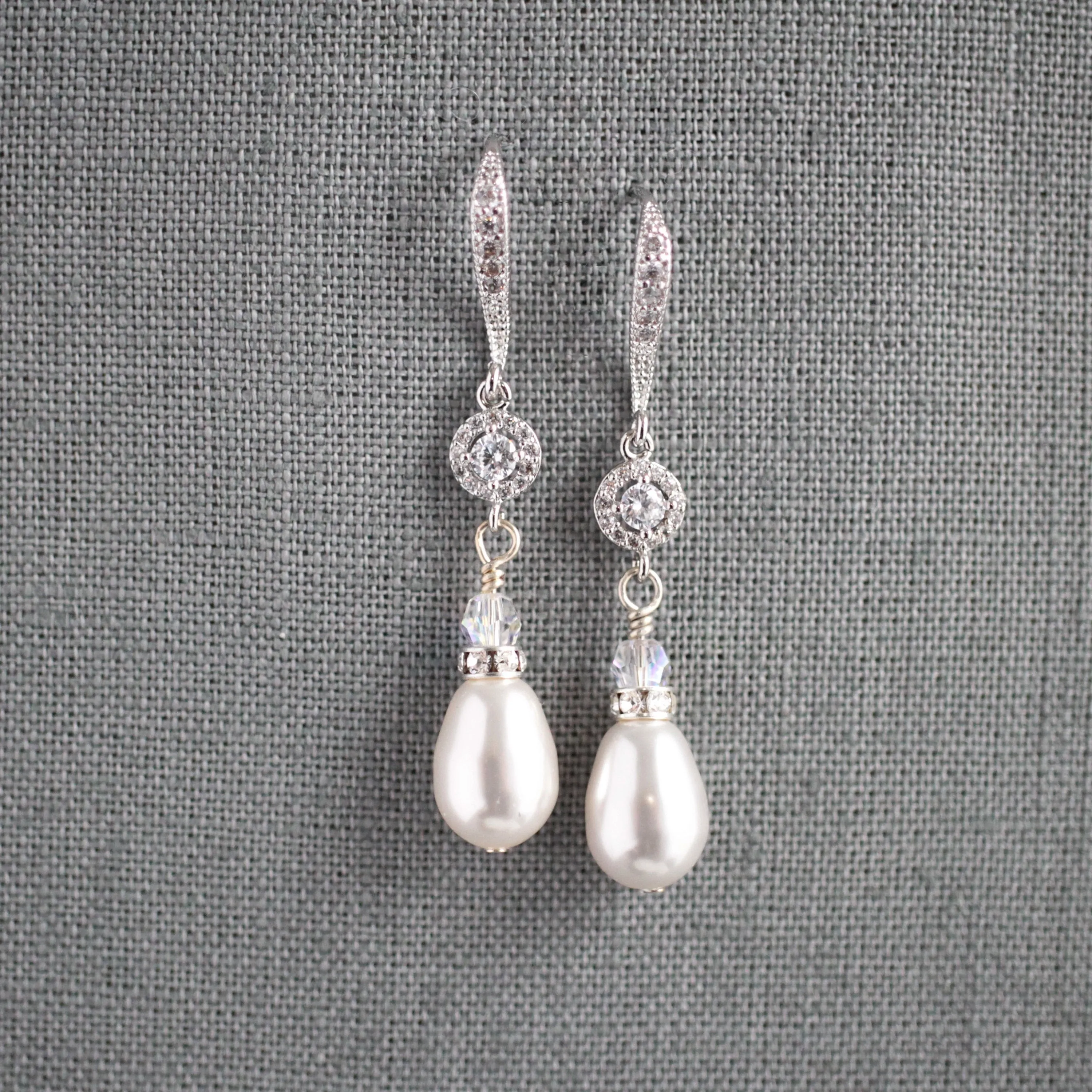 White Pear Pearl & Silver Dangle Earrings