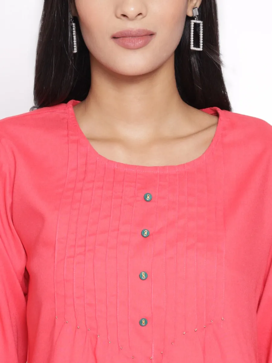Women Coral Solid Tunic