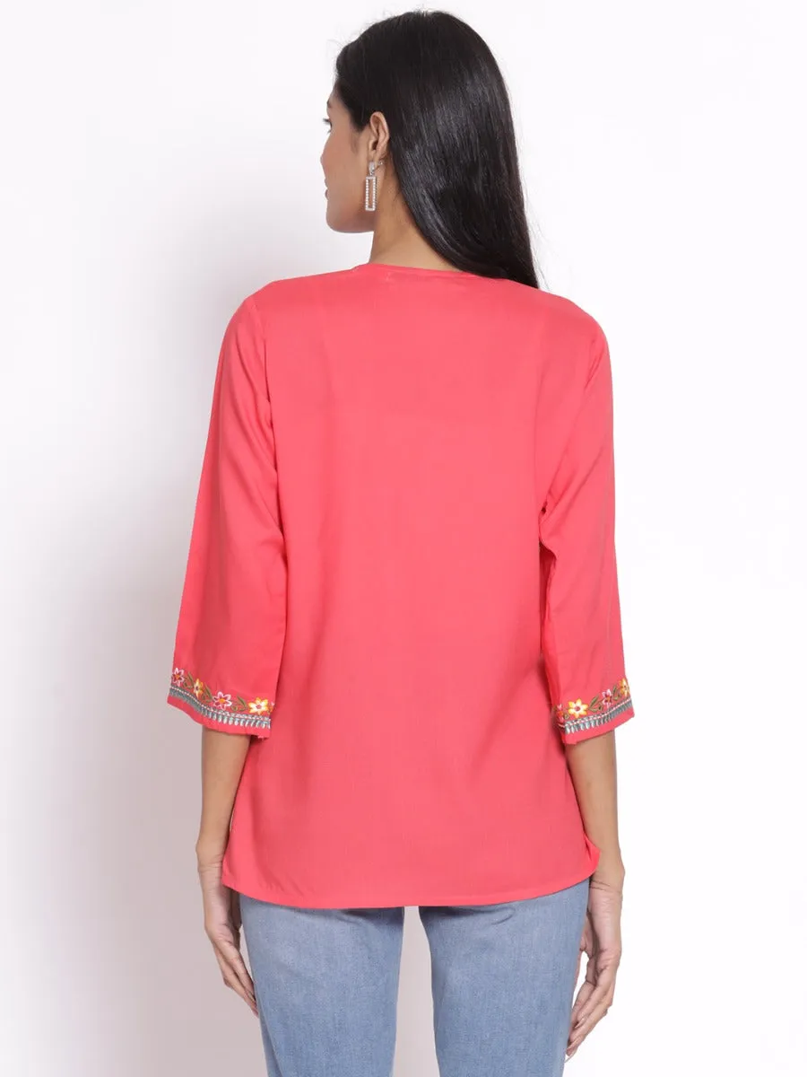 Women Coral Solid Tunic