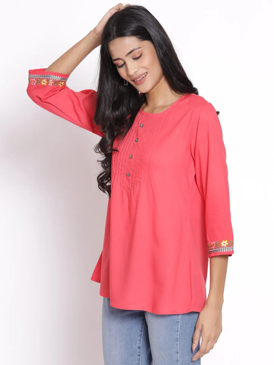 Women Coral Solid Tunic