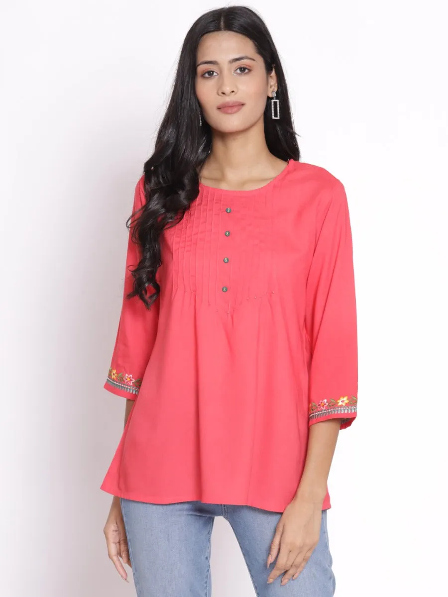 Women Coral Solid Tunic