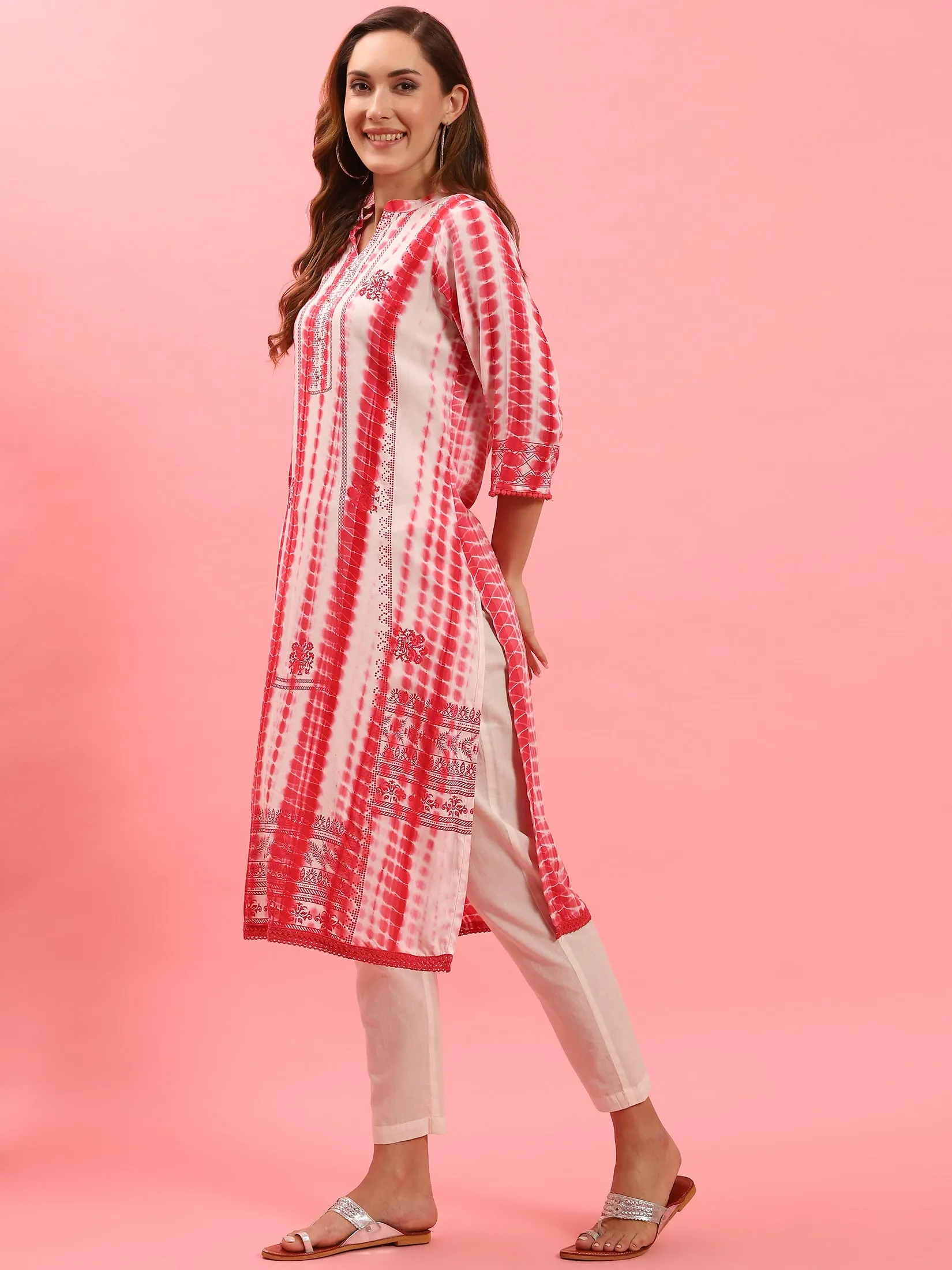 Women Coral Tie Dye Printed Kurta