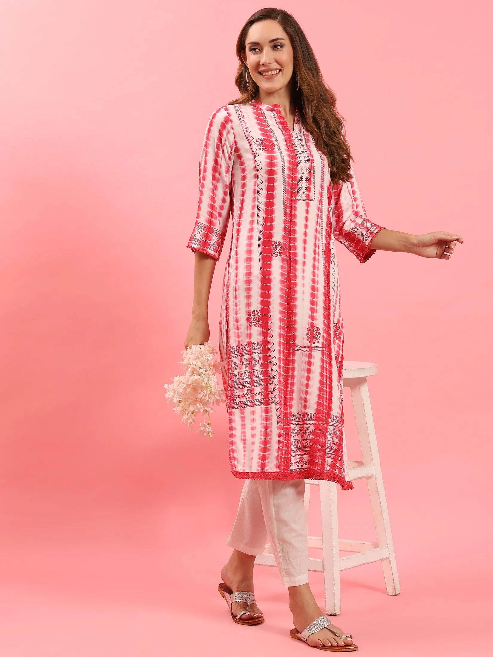 Women Coral Tie Dye Printed Kurta