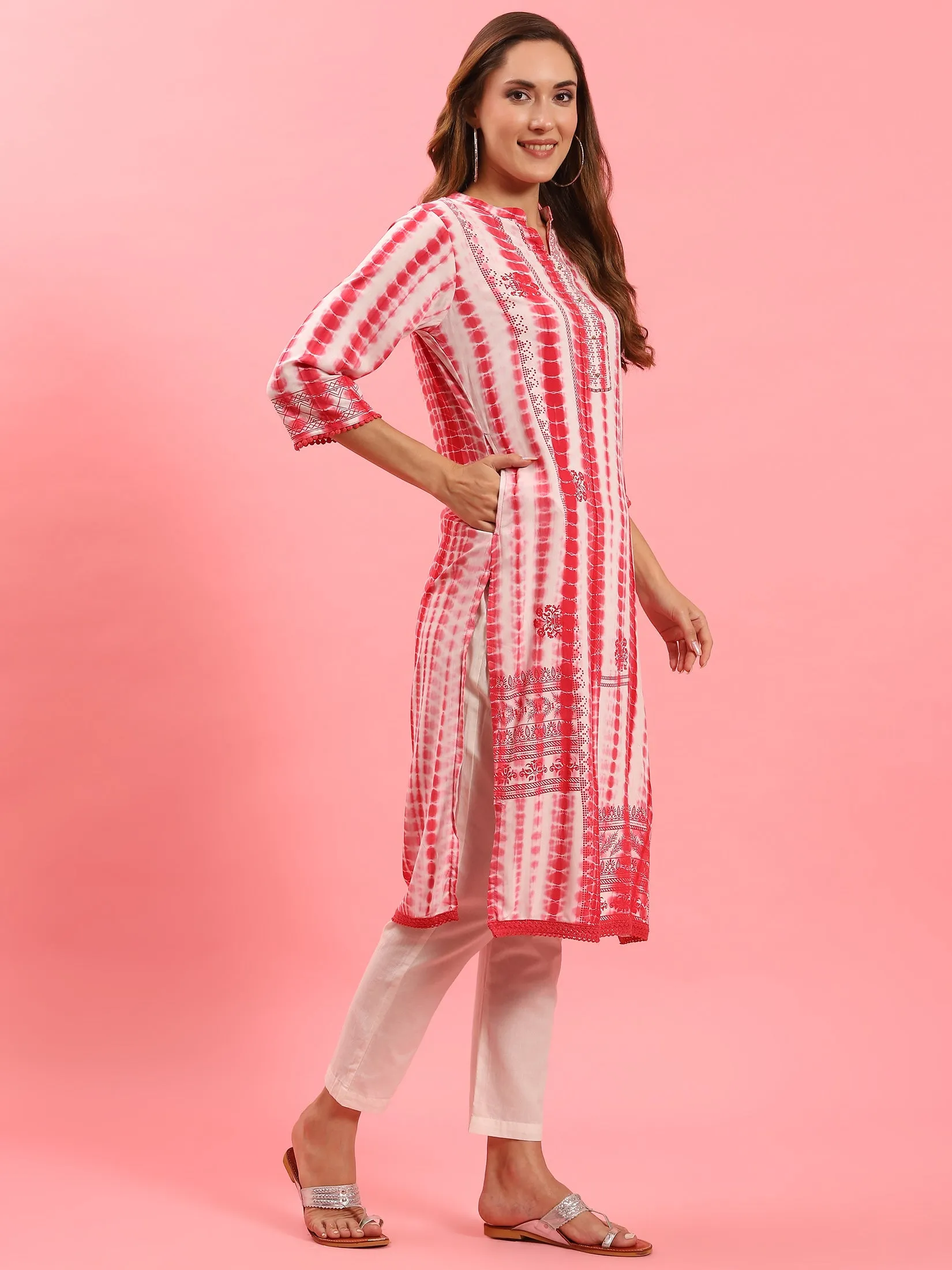 Women Coral Tie Dye Printed Kurta
