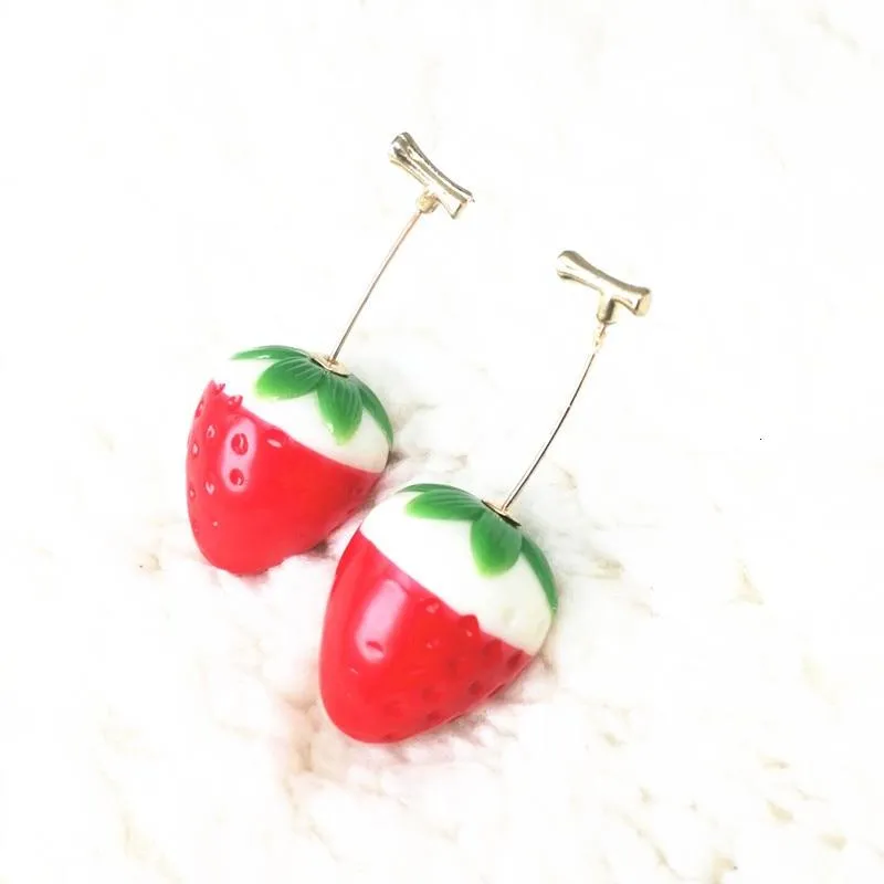 Women Sweet Red Fruit Gold Drop Dangle Earrings