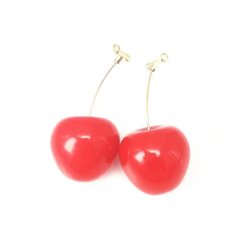 Women Sweet Red Fruit Gold Drop Dangle Earrings