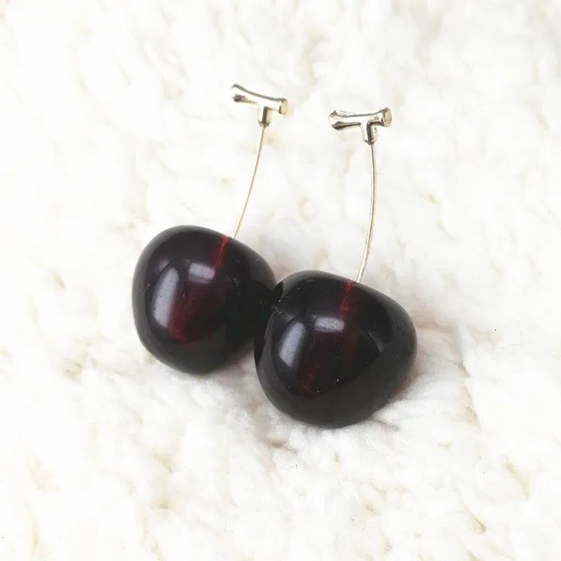 Women Sweet Red Fruit Gold Drop Dangle Earrings