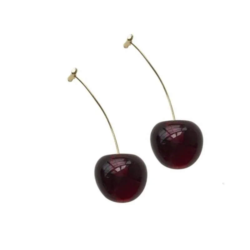Women Sweet Red Fruit Gold Drop Dangle Earrings