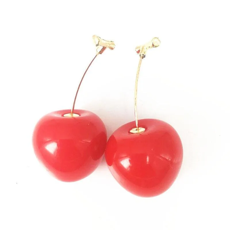 Women Sweet Red Fruit Gold Drop Dangle Earrings