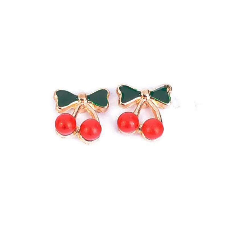 Women Sweet Red Fruit Gold Drop Dangle Earrings
