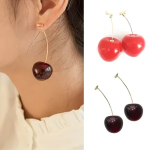Women Sweet Red Fruit Gold Drop Dangle Earrings