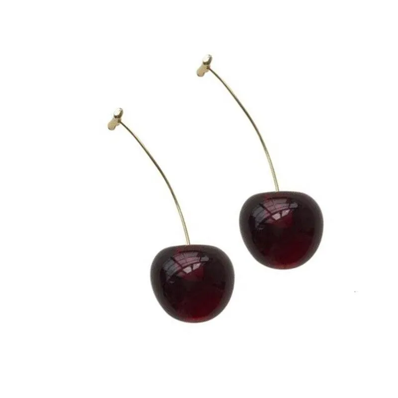 Women Sweet Red Fruit Gold Drop Dangle Earrings
